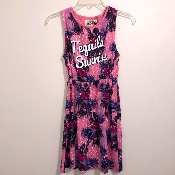 Tequila Sunrise Pink Parrot Tropical Sleeveless Dress XS - Picture 1 of 5